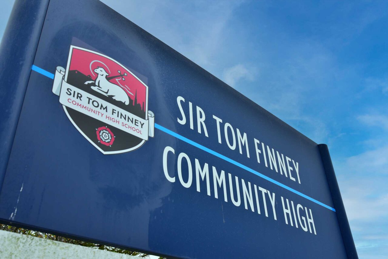 Image of Sir Tom Finney High School sign