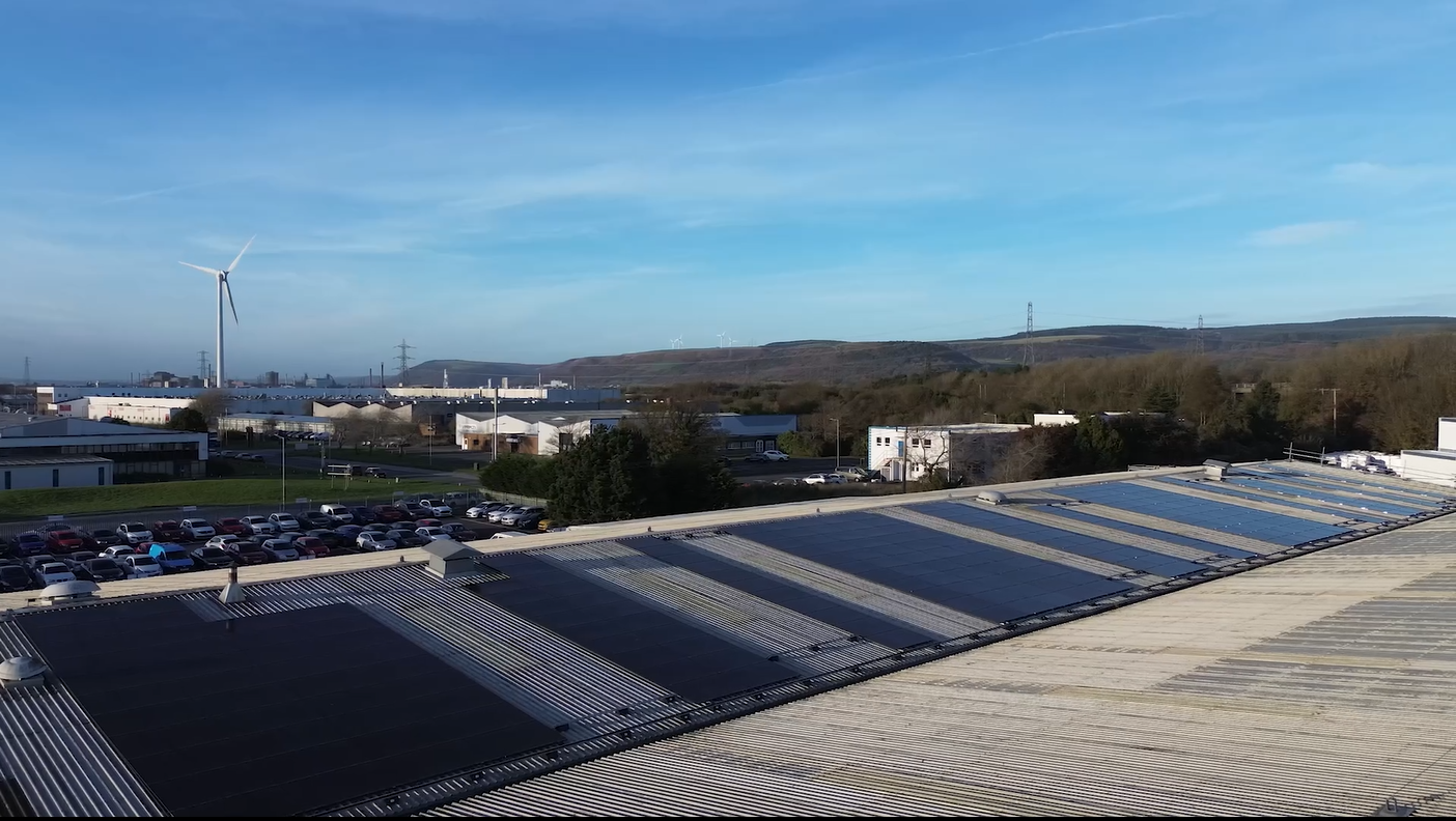 Solar panels on the roof of Wernick factory in south wales