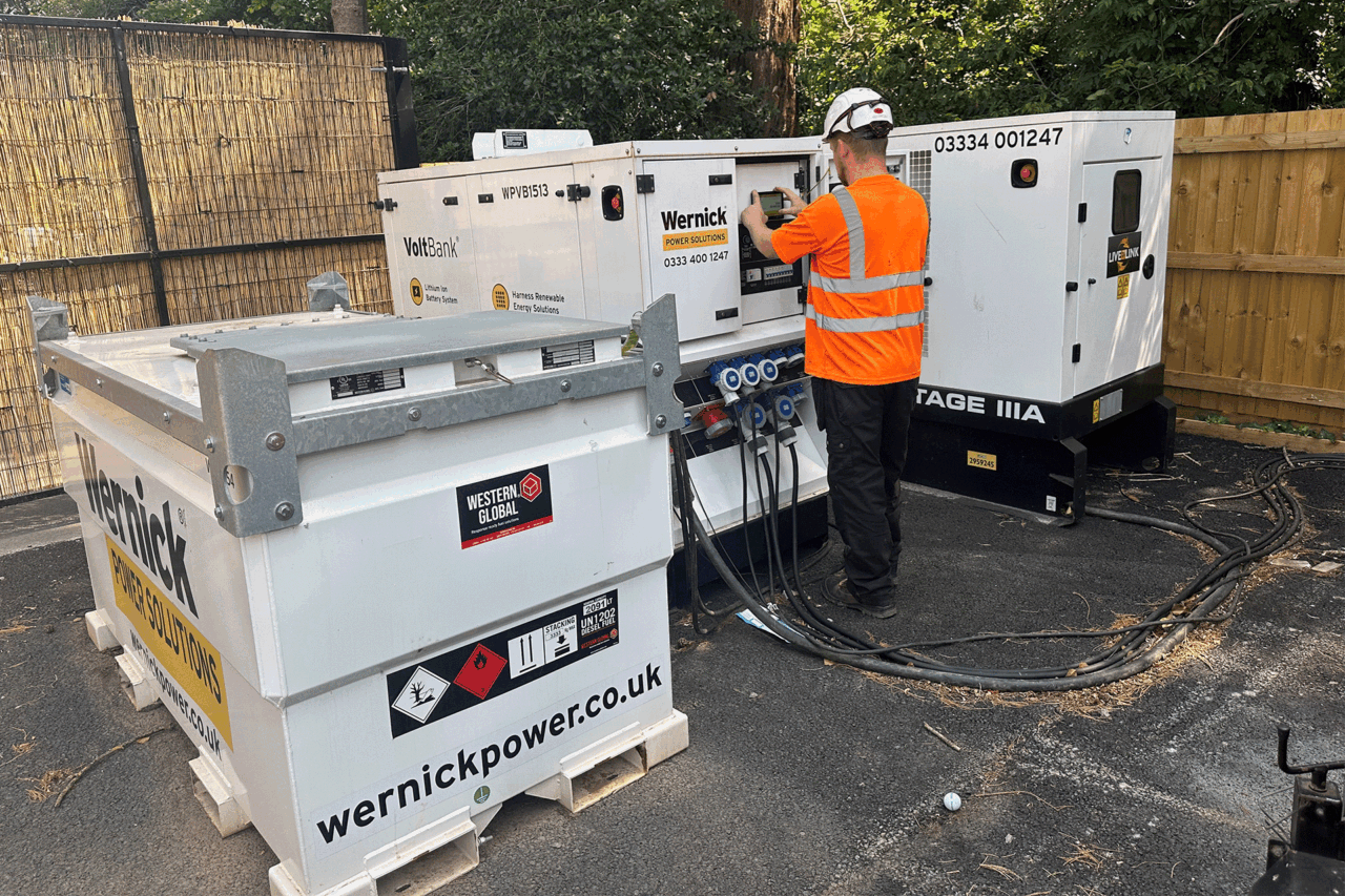 Wernick Power Solutions battery storage unit, generator and fuel tank